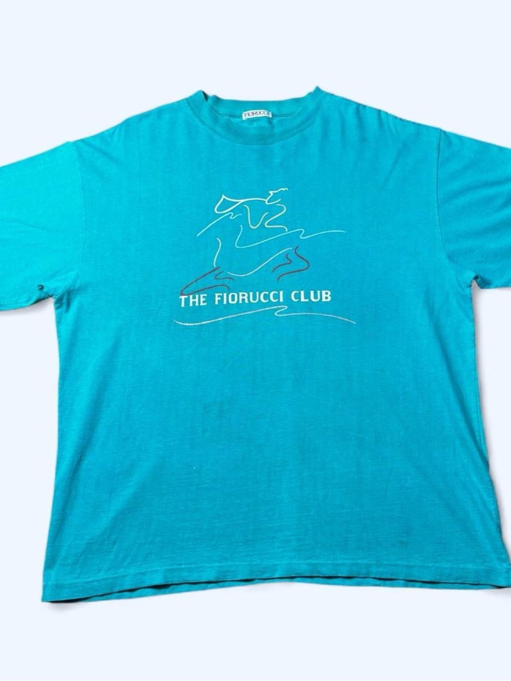 Vintage Fiorucci Club Single Stitch T-Shirt Teal Designer Italian 90s Runway XL